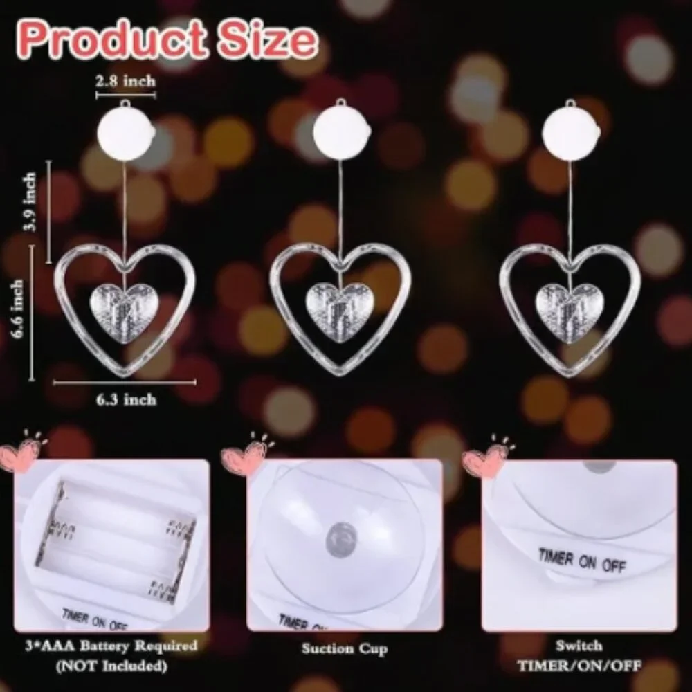 Valentine's day window lights decorations battery powered 3pc